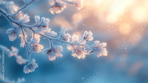 Frost-covered branches in a winter wonderland Generative AI