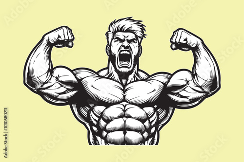 Muscular bodybuilder vector silhouette