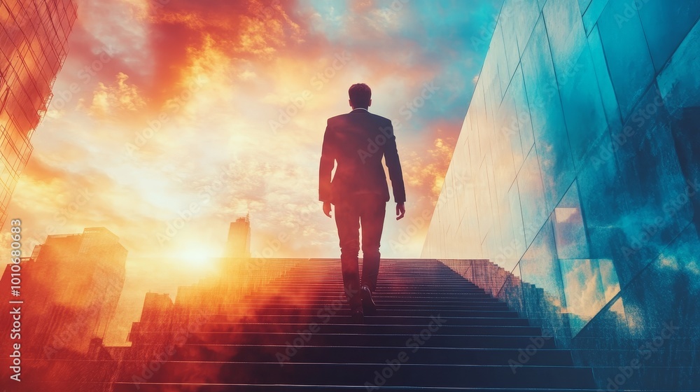 Resolute businessmen climb the challenging career ladder, symbolizing ambition, growth, and perseverance in the business world. Metaphor for career development and success Resolute businessmen climb the challenging career ladder, symbolizing ambition, growth, and perseverance in the business world. Metaphor for career development and success