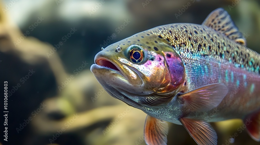Close-Up of a Rainbow Trout in an Aquarium Close-Up of a Rainbow Trout in an Aquarium