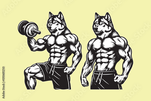 wolf body builder sports mascot