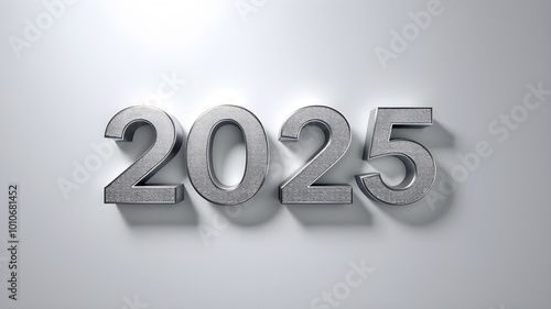 Silver 2025 on white background. Minimal banner with 3d 2025 