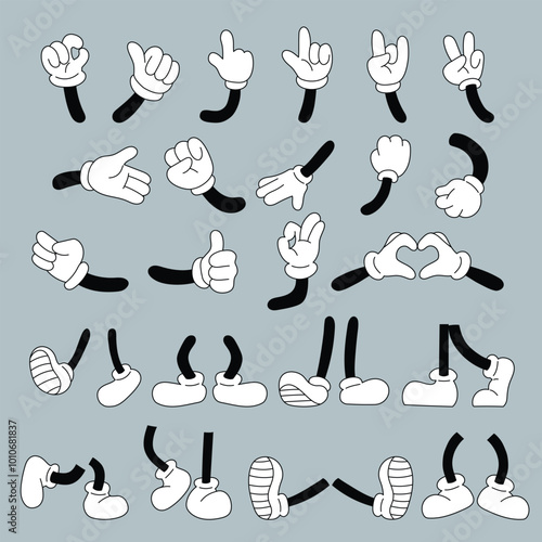Funky retro body parts various leg and arm gesture collection
