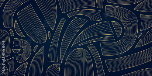 Vector gold line print, organic cut shapes, boho luxury ornament. Modern african motif, minimal geometric background, ethnic pattern.