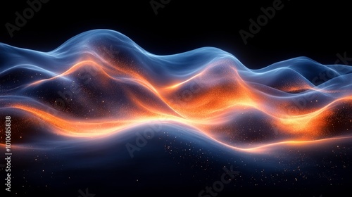 Abstract Waves of Light in Orange and Blue Generative AI