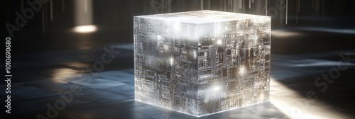 Obraz na płótnie High-tech cube of 3D blocks with digital patterns and lights w salonie