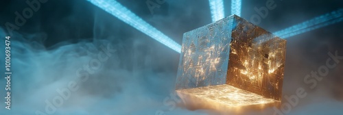 Obraz na płótnie Glowing translucent cube and tetrahedron with circuitry w salonie