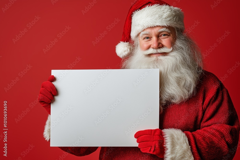 Man in a red sweater holding a white sign. He is smiling and he is happy Man in a red sweater holding a white sign. He is smiling and he is happy
