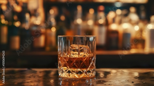 Whiskey on the Rocks at a Bar