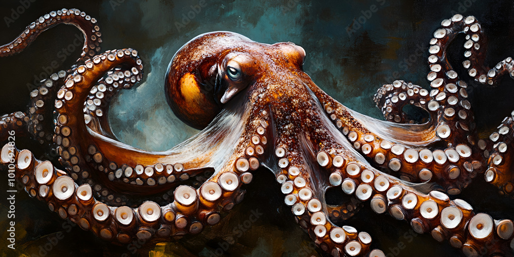 Obraz premium Giant Octopus Underwater with Extended Tentacles