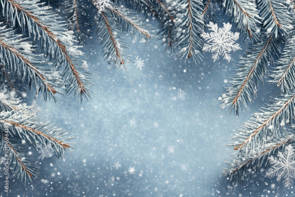 Winter background with fir branches and snowflakes with generative ai Winter background with fir branches and snowflakes with generative ai