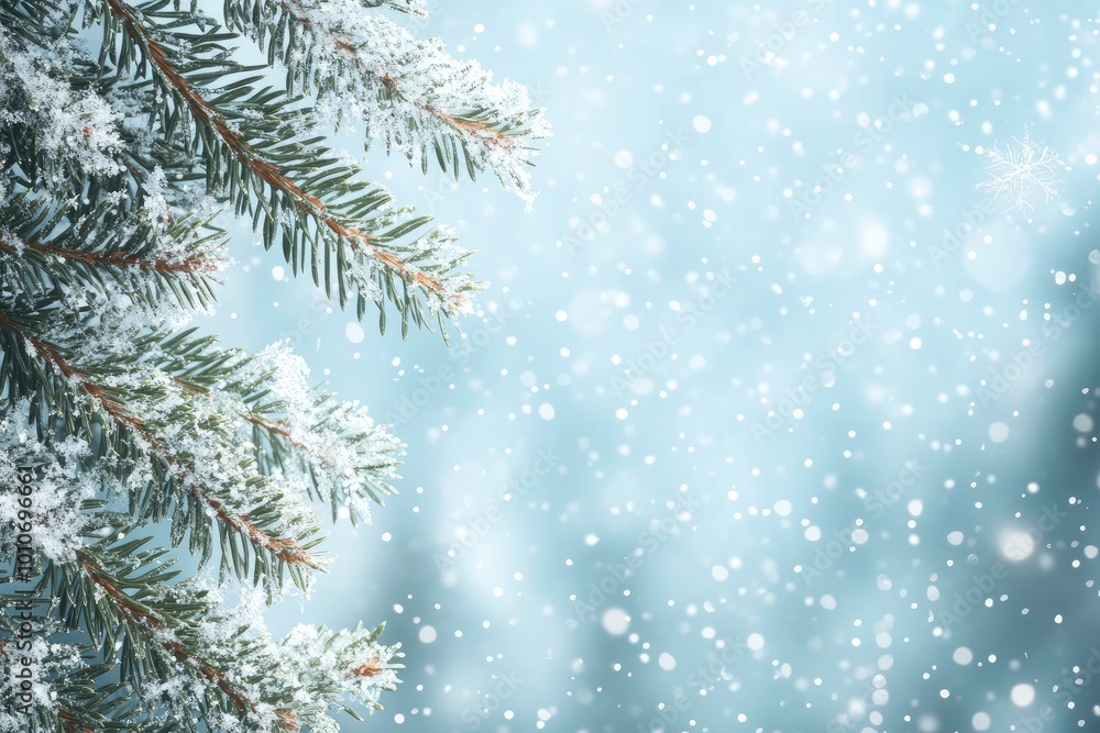 Winter background with fir branches and snowflakes with generative ai Winter background with fir branches and snowflakes with generative ai