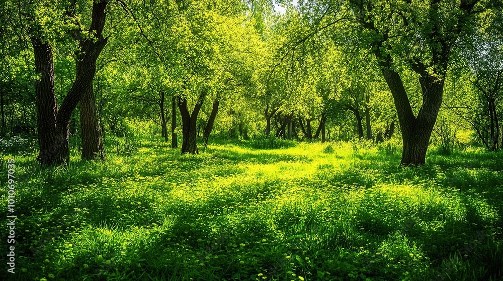 Lush Green Forest with Sunlight and Shadows Lush Green Forest with Sunlight and Shadows