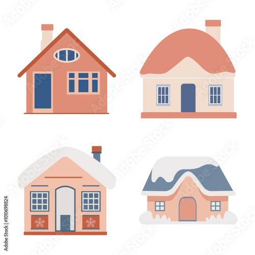 Cute House Home Building Exterior in Snow Winter Season