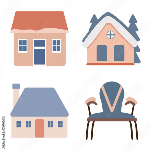 Cute House Home Building Chair in Snow Winter Season