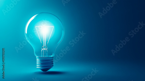 Glowing Light bulb on a blue background.