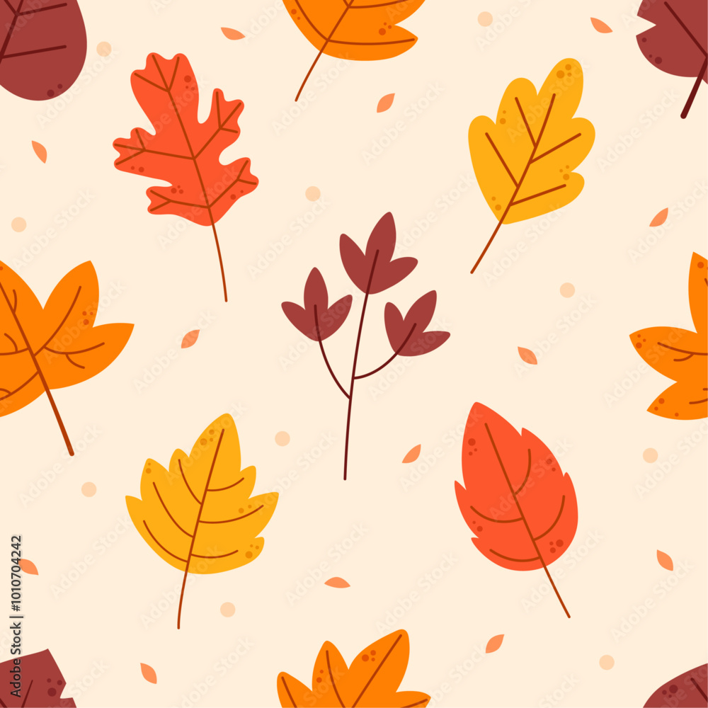 Flat autumn leaves seamless pattern vector illustration Flat autumn leaves seamless pattern vector illustration