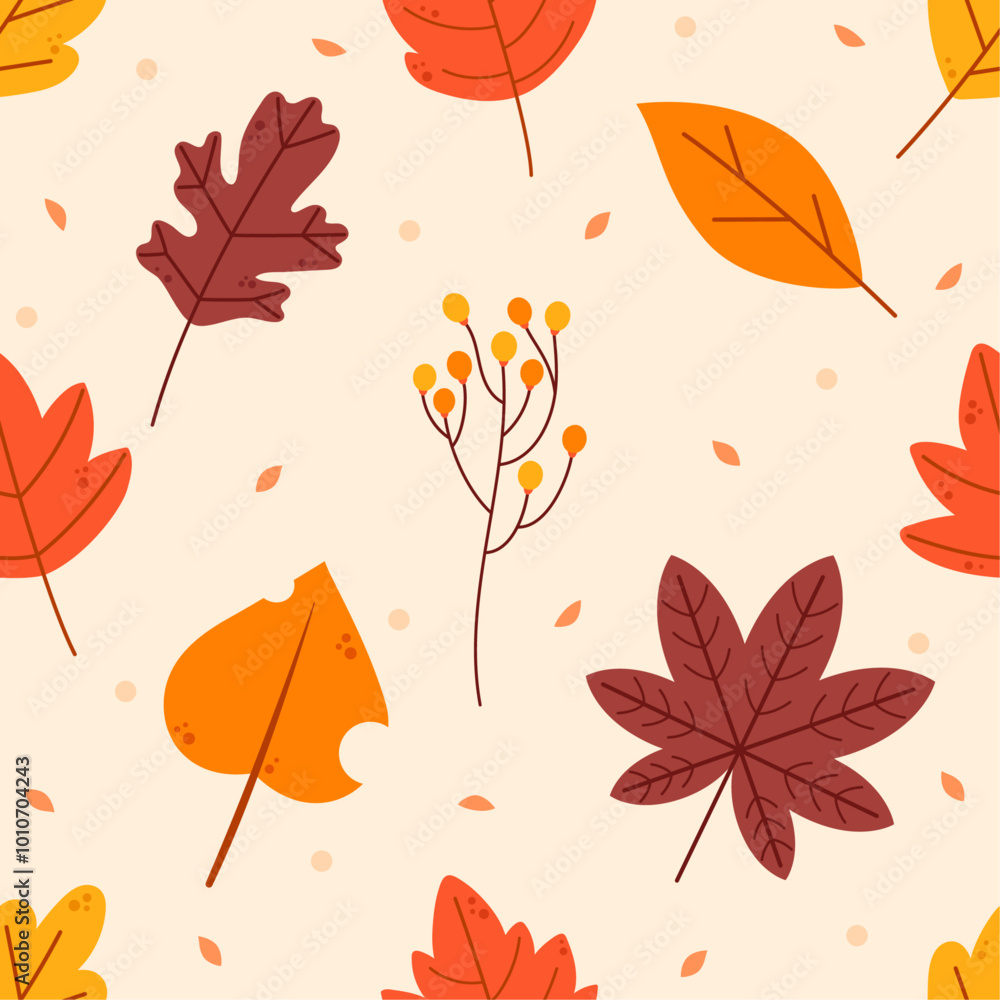 Obraz premium Flat autumn leaves seamless pattern vector illustration