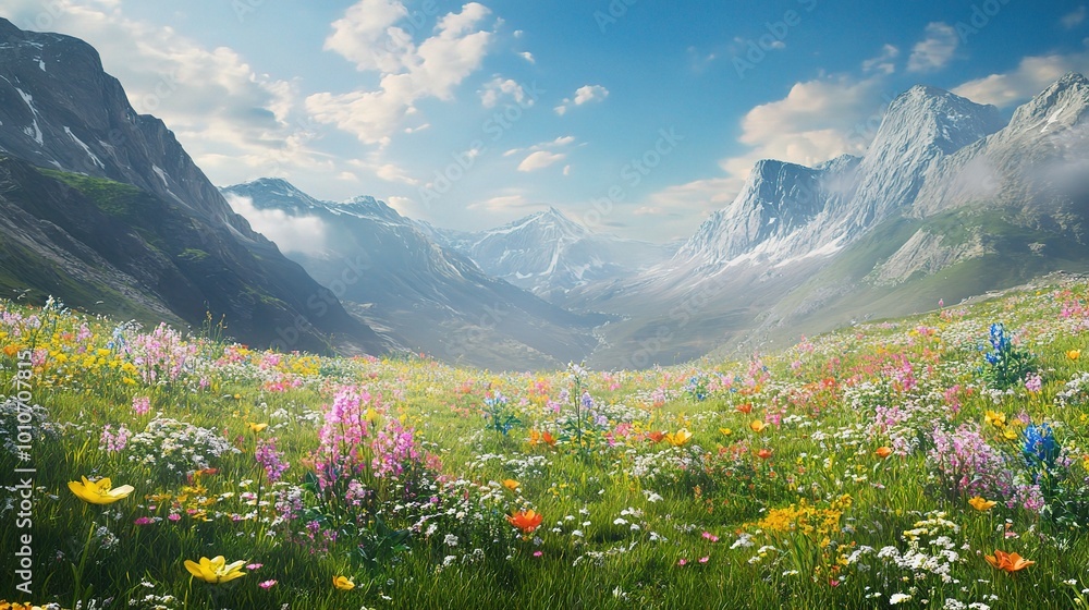 Colorful Meadow in Majestic Mountain Landscape Colorful Meadow in Majestic Mountain Landscape