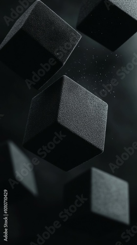 Black foam cubes with dark background in high contrast