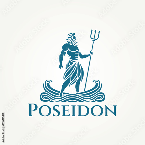 minimalist silhouette greek god poseidon icon logo vector illustration design. simple modern neptune holding trident logo concept