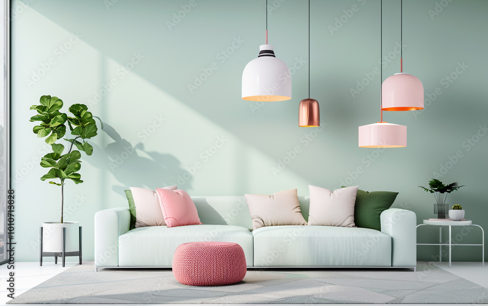 Soft pastel tones on the walls, with modern decor and stylish lighting fixtures. Soft pastel tones on the walls, with modern decor and stylish lighting fixtures.