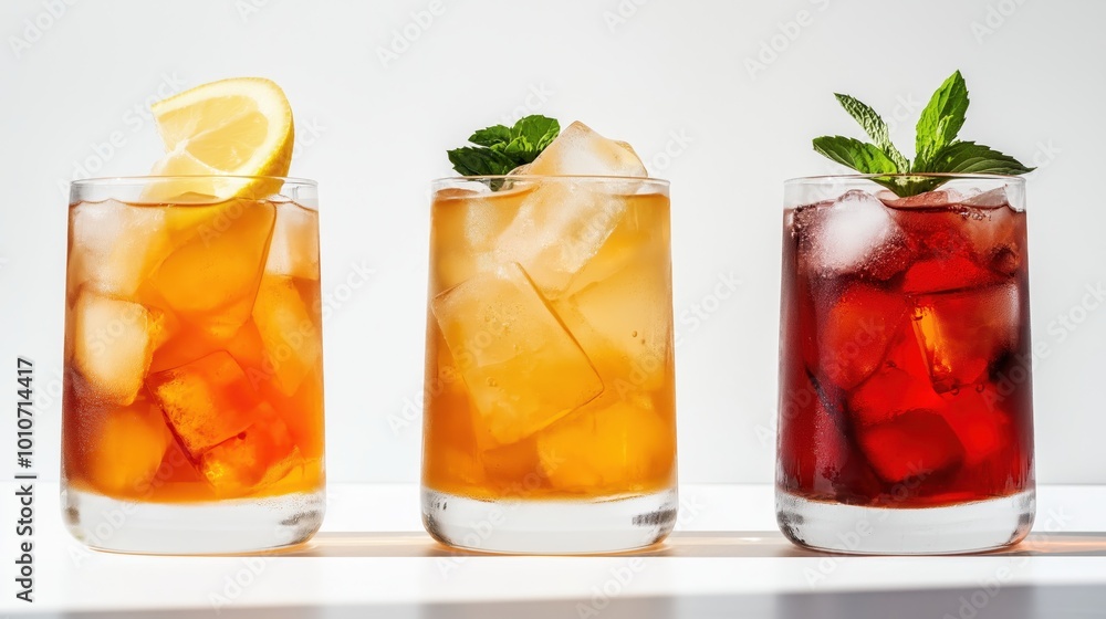 Refreshing Iced Tea Trio With Lemon And Mint Garnish Refreshing Iced Tea Trio With Lemon And Mint Garnish