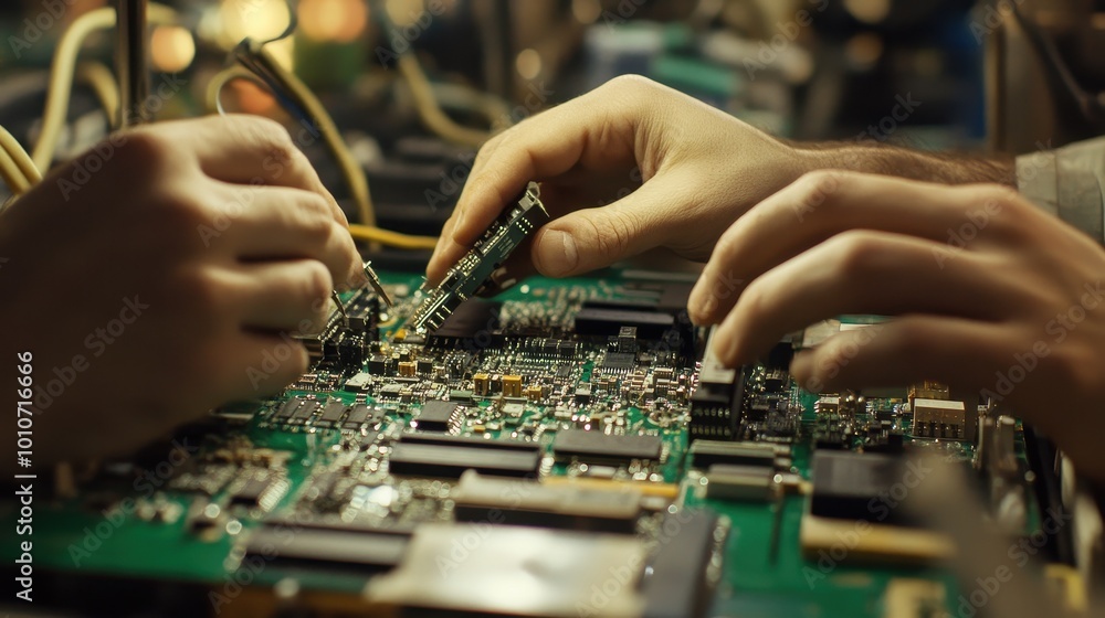 Hands Repairing an Electronic Circuit Board Hands Repairing an Electronic Circuit Board