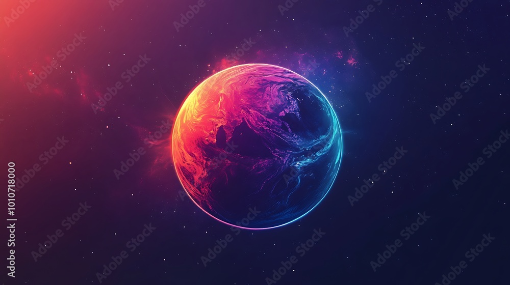Fototapeta premium Bright vibrant planet featuring glowing rings in cosmic scenery