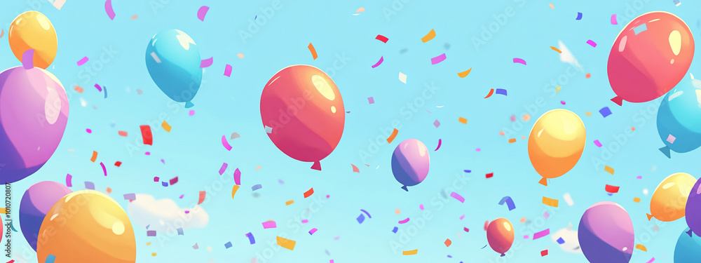 celebration birthday background with bright colors gifts, cake, balloons, confetti with birthday candles celebration birthday background with bright colors gifts, cake, balloons, confetti with birthday candles