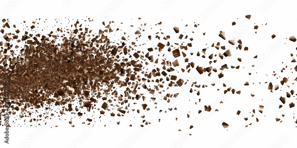 A cascade of chocolate shades in a grainy texture flows gracefully against a clean white backdrop, creating a visually enticing display of delicately scattered brown particles. A cascade of chocolate shades in a grainy texture flows gracefully against a clean white backdrop, creating a visually enticing display of delicately scattered brown particles.