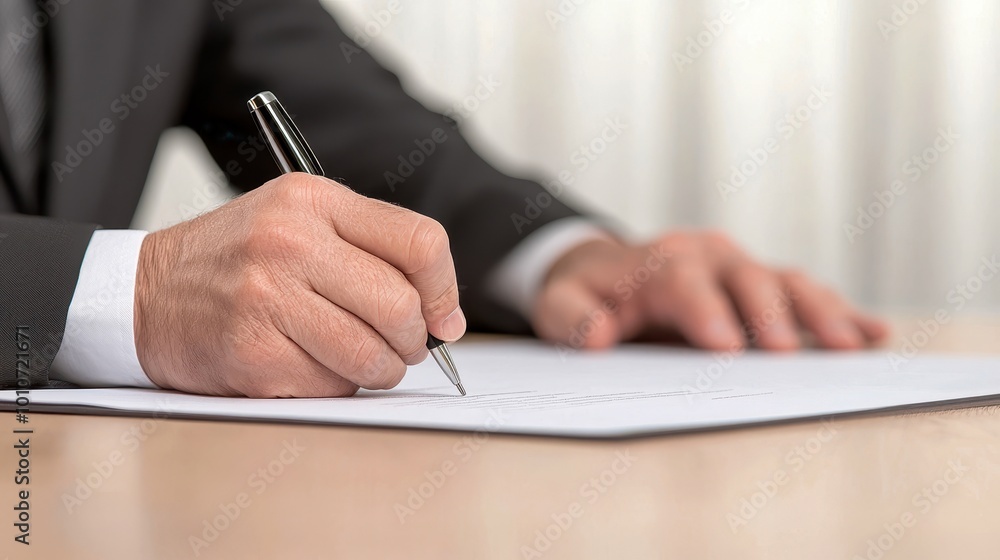 Close-up of a businessperson's hand writing on a blank sheet of paper with a pen, emphasizing professionalism and productivity. Close-up of a businessperson's hand writing on a blank sheet of paper with a pen, emphasizing professionalism and productivity.