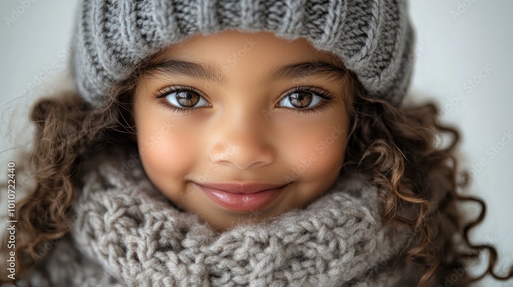 Smiling child in cozy winter attire with a warm expression. Smiling child in cozy winter attire with a warm expression.