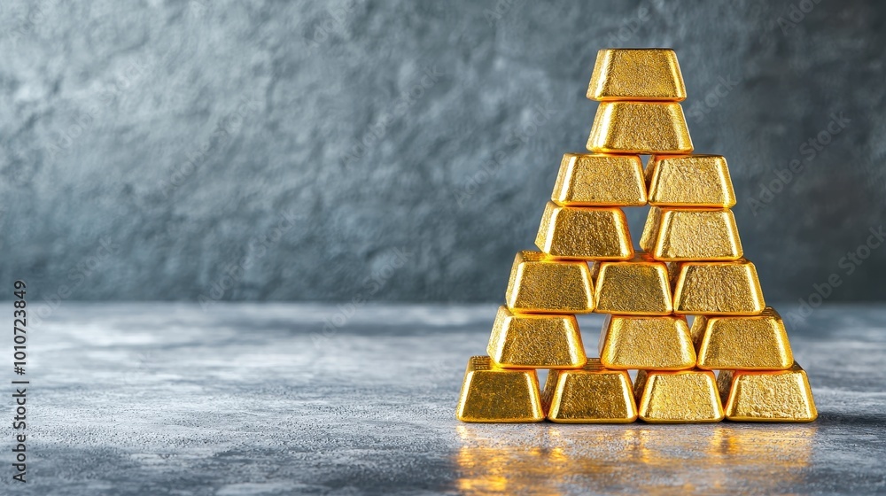Stack of gold bars on a textured surface, symbolizing wealth and finance. Stack of gold bars on a textured surface, symbolizing wealth and finance.