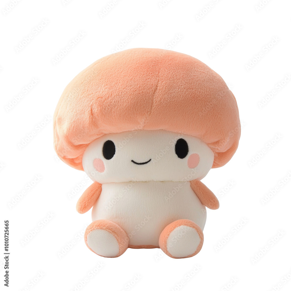 Fototapeta premium Cute Plush Mushroom Toy with Smiling Face and Orange Cap.