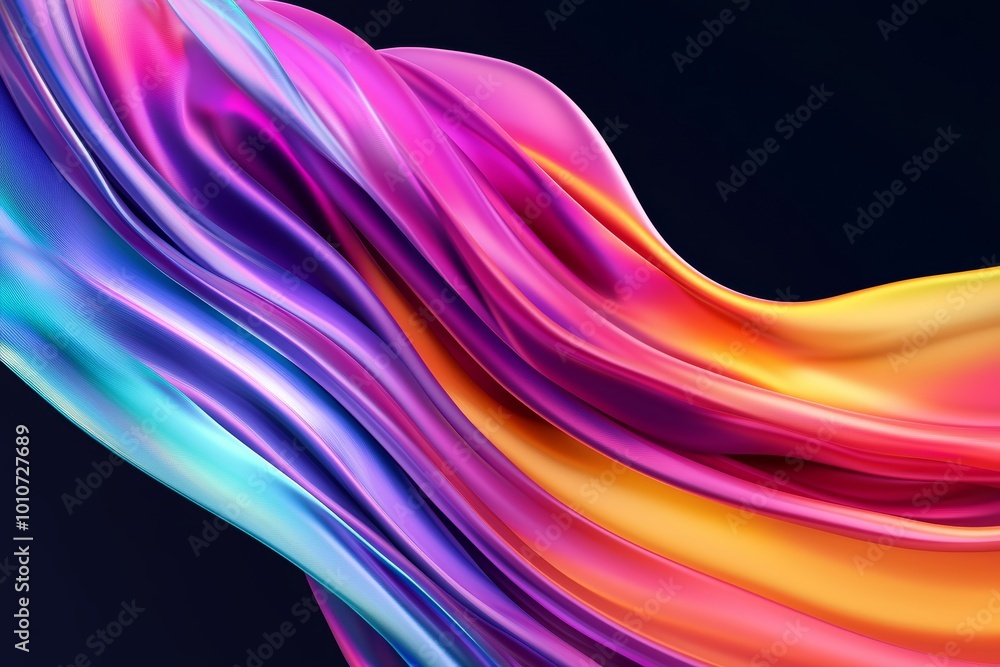 Obraz premium Colorful ribbons emerging from high-tech printer, vibrant color flow and motion, modern printing innovation