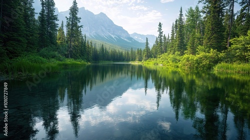 Serene Mountain Lake Surrounded by Lush Forests