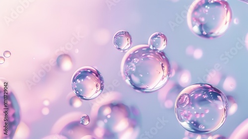 Abstract image of colorful soap bubbles floating in the air with a soft gradient background