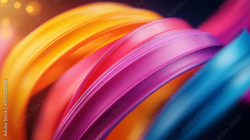 Naklejka premium Flow of bright color strips through digital printer, advanced printing process, vibrant ribbons in motion, industrial print scene