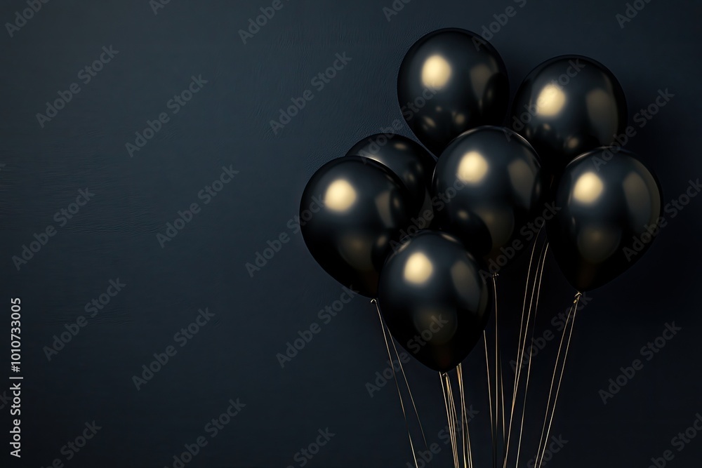 Black balloons against dark background. Perfect for a minimalist, modern, or elegant design. Black balloons against dark background. Perfect for a minimalist, modern, or elegant design.