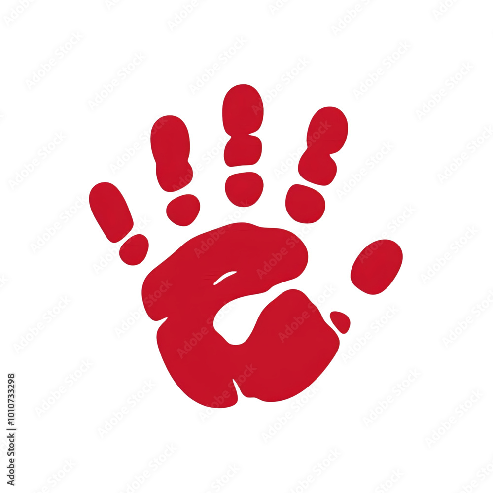 Red handprint illustration isolated on white background. Minimalistic symbol or graphic element for design, poster, or print Red handprint illustration isolated on white background. Minimalistic symbol or graphic element for design, poster, or print