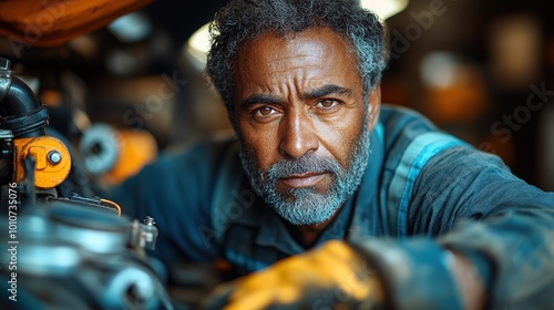 Mechanic Working on Engine