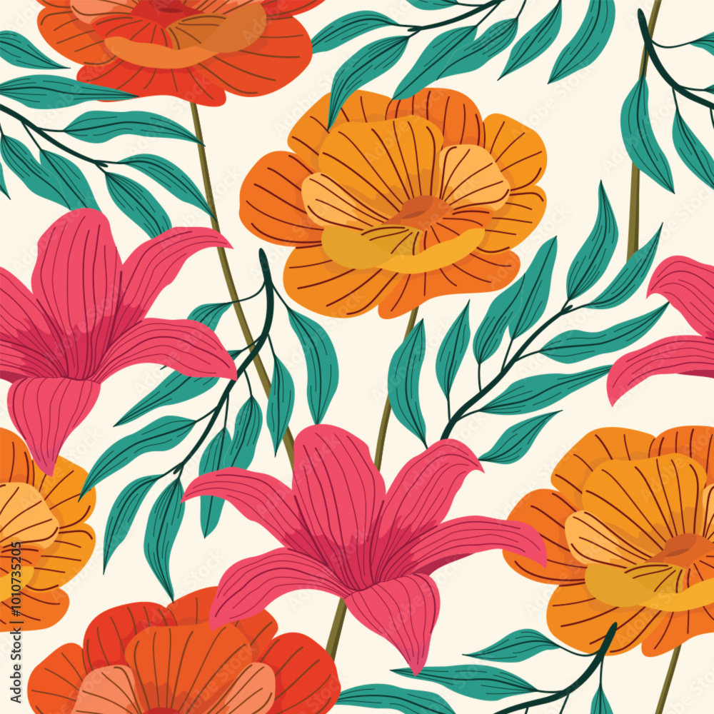 Floral seamless pattern with leaves. tropical background
Floral seamless pattern with leaves. tropical background