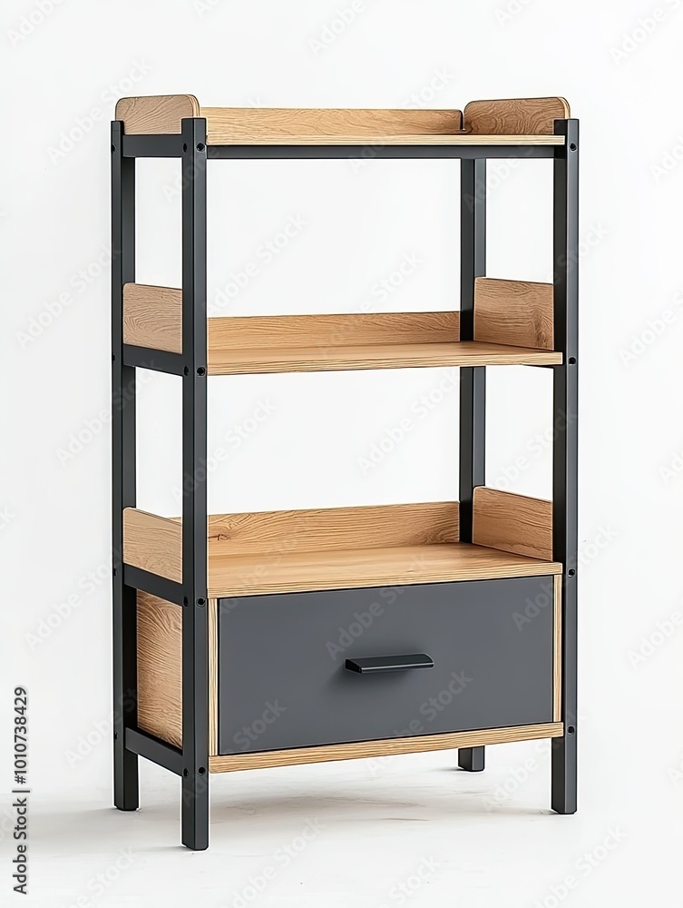 modern light brown and grey kids wooden bookshelf four tier with drawer in bottom on white background modern light brown and grey kids wooden bookshelf four tier with drawer in bottom on white background