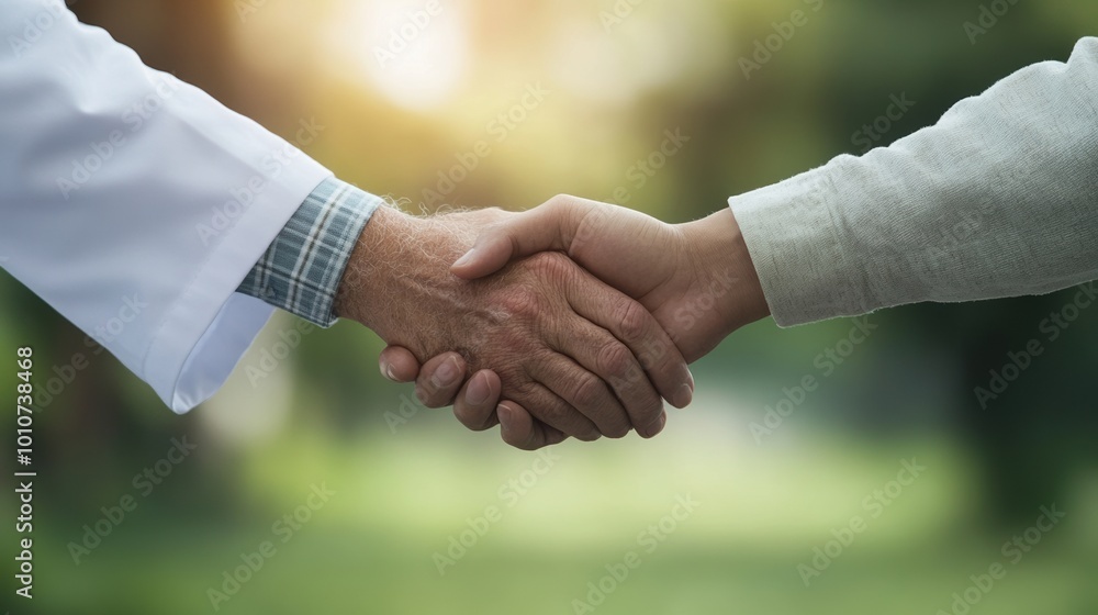 Two hands shaking in a friendly agreement with blurred background. Two hands shaking in a friendly agreement with blurred background.