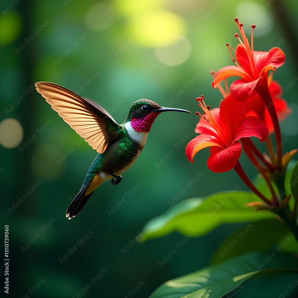 Fototapeta premium Vividly colored hummingbird in nature