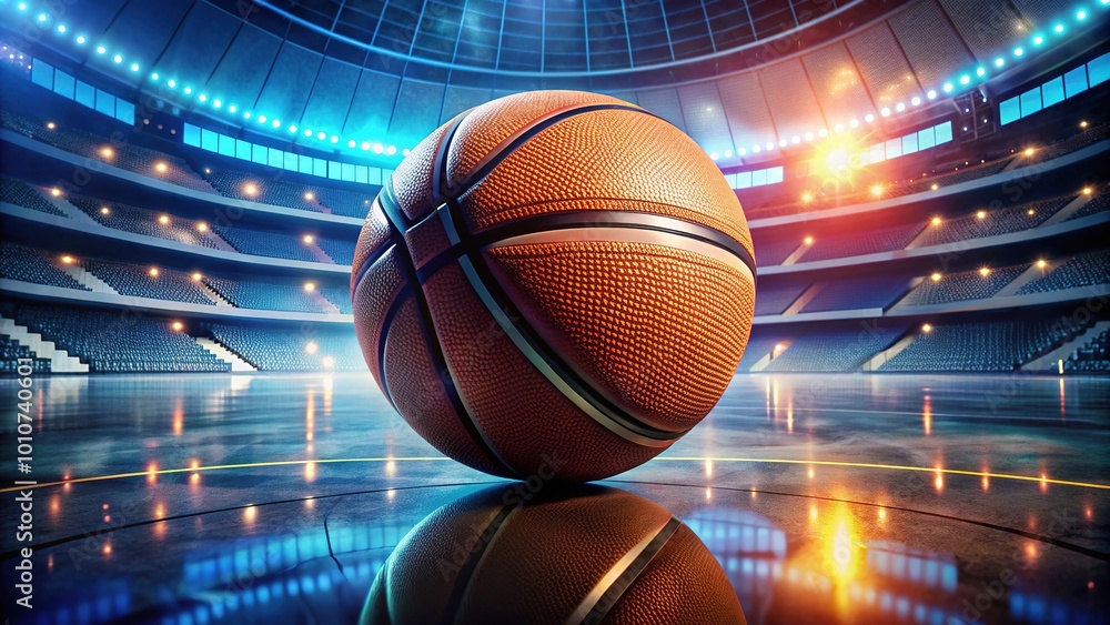 A basketball positioned before a modern arena, highlighting a vibrant sports venue optimized for exciting games and events, all enhanced through innovative generative AI technology. A basketball positioned before a modern arena, highlighting a vibrant sports venue optimized for exciting games and events, all enhanced through innovative generative AI technology.