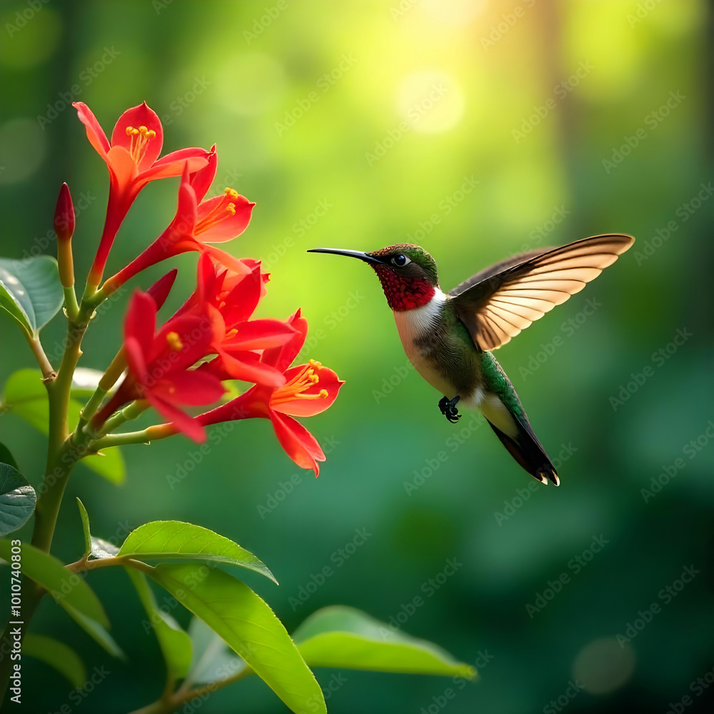Fototapeta premium Vividly colored hummingbird in nature