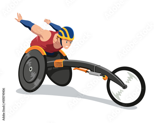 Flat style male disabled wheelchair athlete racing cartoon illustration