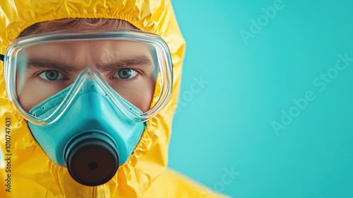 A worker wearing a face mask and protective gear while handling hazardous materials, emphasizing the importance of safety precautions.